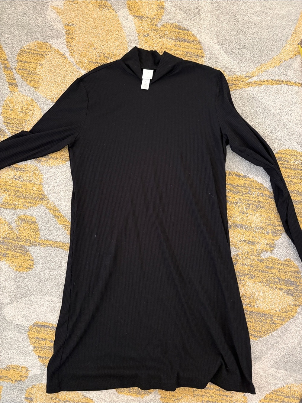 H and M Black Ribbed Long Sleeve Tunic Dress Mock Neck